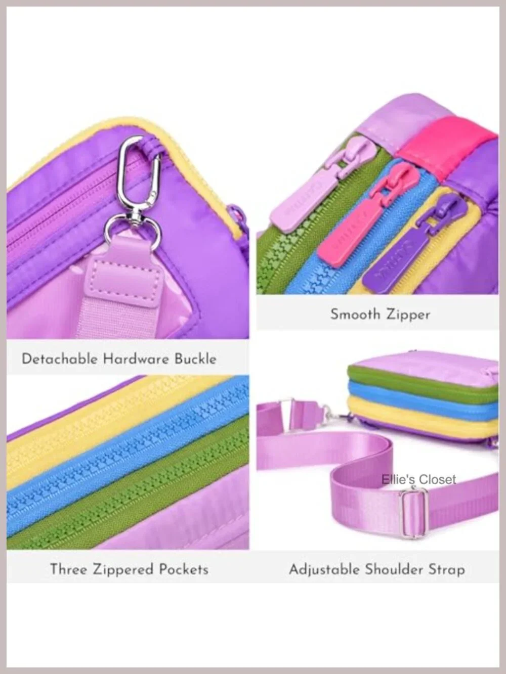 Women's Nylon Triple Zipper Crossbody Bag Wristlet Wallet Clutch Travel